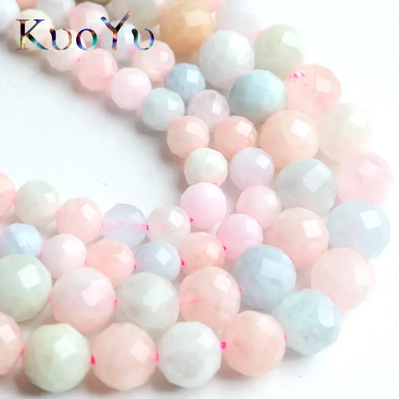 Натуральный граненый цветной морганитовый камень бусины с отверстием для