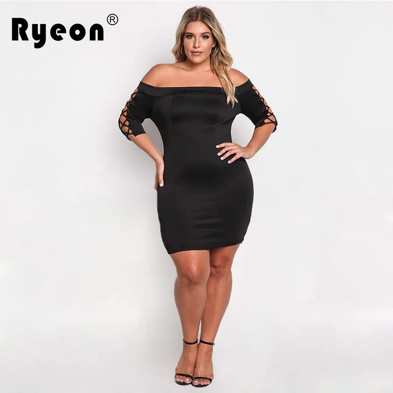 Ryeon Черное вечернее платье для женщин Большие размеры с открытыми плечами