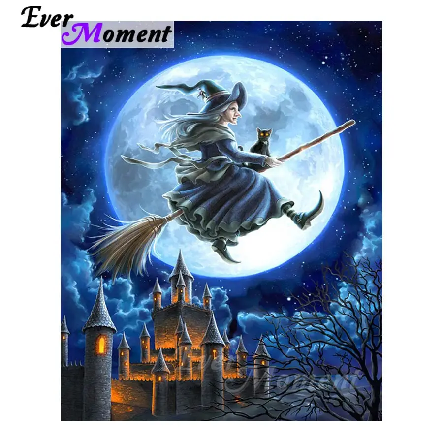 Ever Moment Full Square Drill Diamond Painting Witch Castle Moon Night Embroidery Mosaic Rhinestone Home Decor S2F023 | Дом и сад