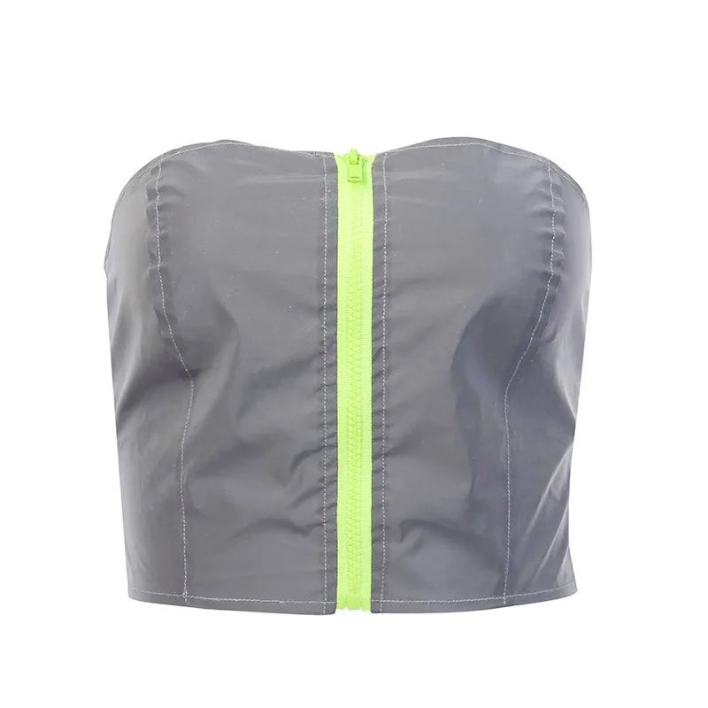 gray InstaHot женские летние майки топы без бретелек, короткий соблазнительный топ Светоотражащий Повседневная одежда, бюстье - Цвет: gray