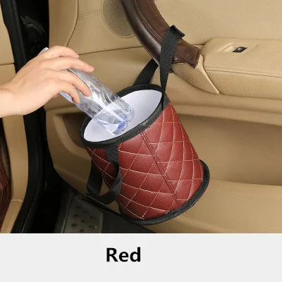 red ПВХ Кожаный Автомобильный мусорный бак, автомобильный мусорный бак, подвешиваемый на спинку сиденья, органайзер для мусора, сумки для хранения, мини-корзина, пылезащитный чехол для сиденья, держатель, коробка - Название цвета: red
