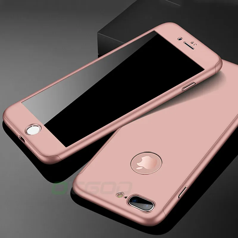 360 Полный чехол для телефона для iPhone X 8 6 6s 7 Plus 5 5S SE защитный чехол для iPhone 7 8 Plus X Xr Xs Max чехол стекло - Цвет: Розовый