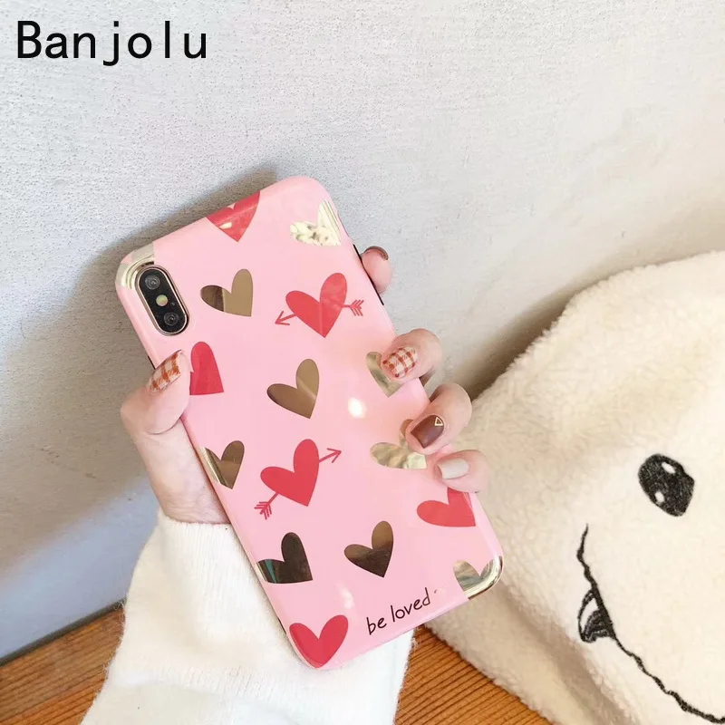Banjolu New Cute Litter Love Heart Pattern Soft Phone Case for iPhone X XR XS MAX 8 7 6 6s Plus Simple Back Cover |