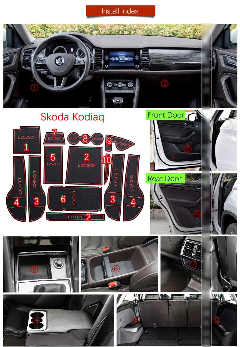 Противоскользящий коврик с прорезями для ворот резиновые подставки Skoda Kodiaq 2016 2017