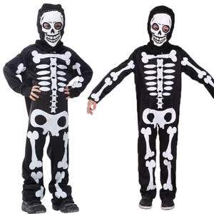 Костюм на Хэллоуин HUIHONSHE, карнавальвечерние, одежда черного цвета для выступлений, детские костюмы с ужасным скелетом и шапочкой