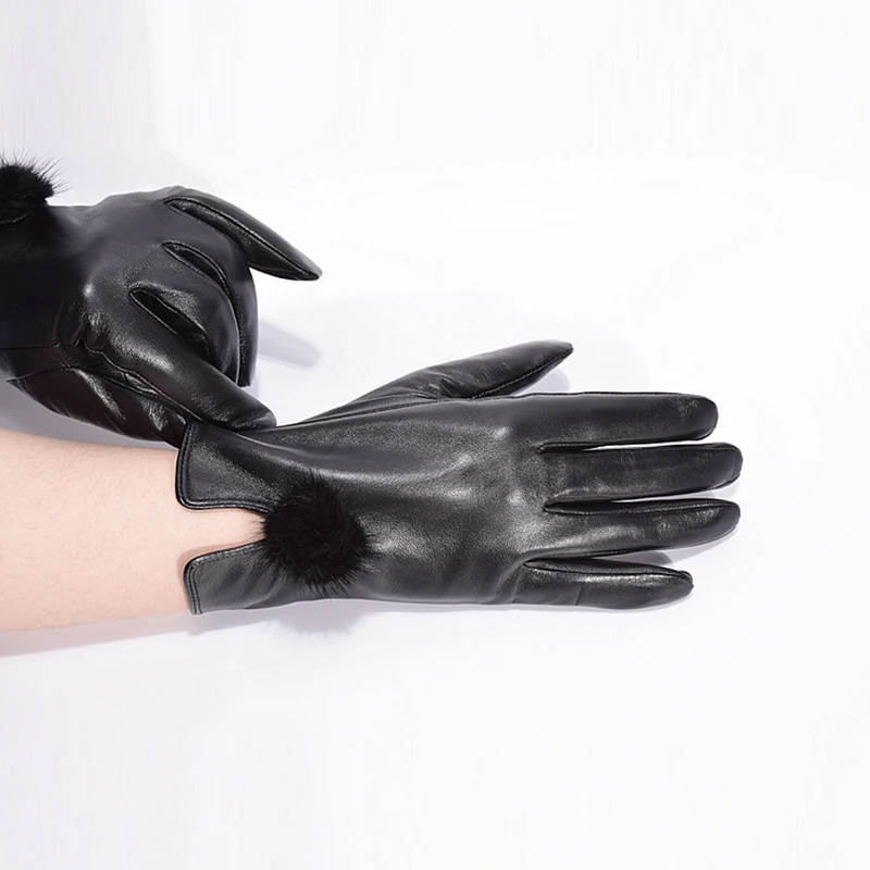 Женские перчатки из натуральной кожи тонкие весна осень варежки меховые женские