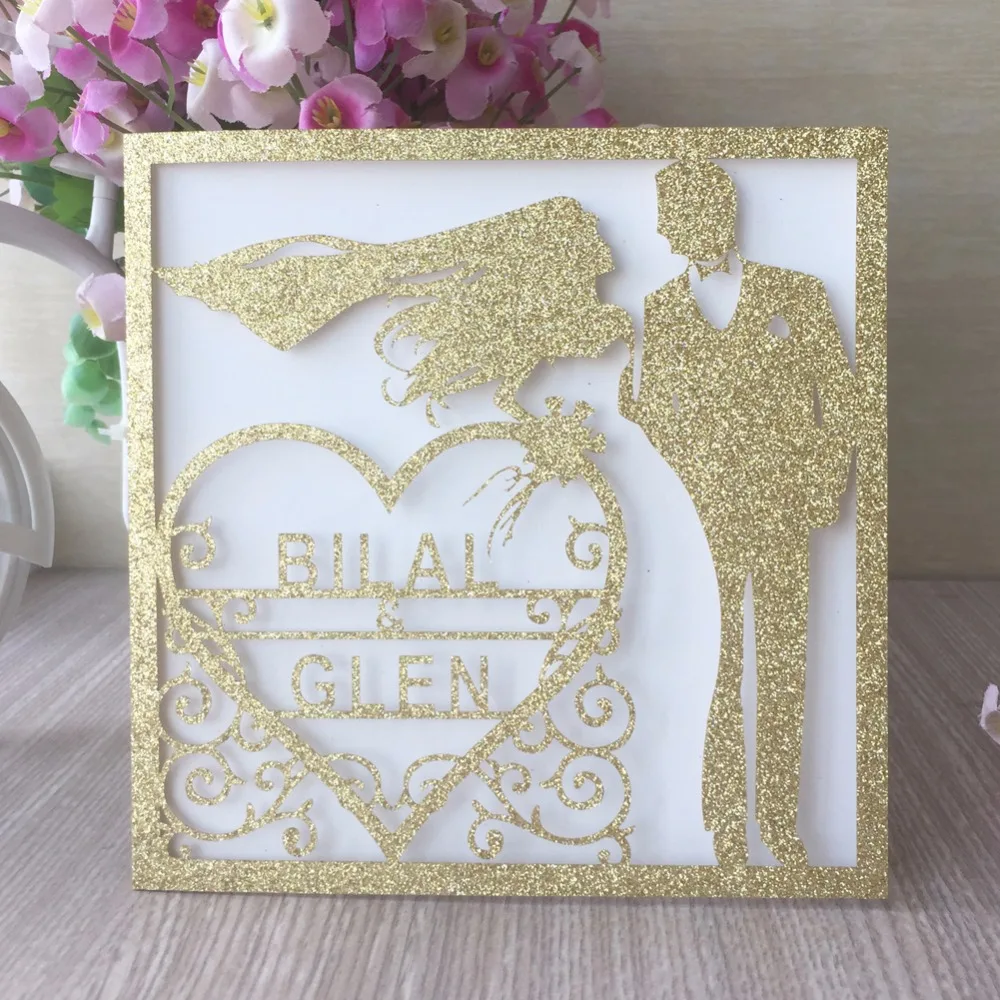 100 шт./лот блестящие бумажные свадебные пригласительные открытки промышленные