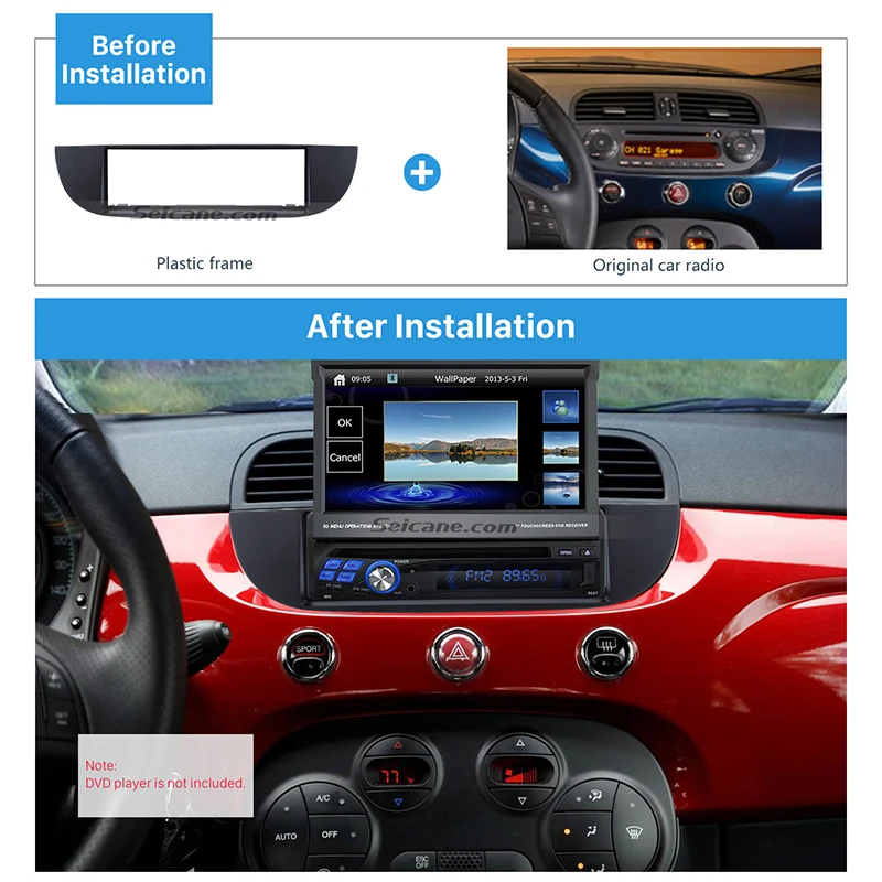 Seicane габаритный 1Din автомобильный радиоприемник для 2007 FIAT 500 комплект крепления
