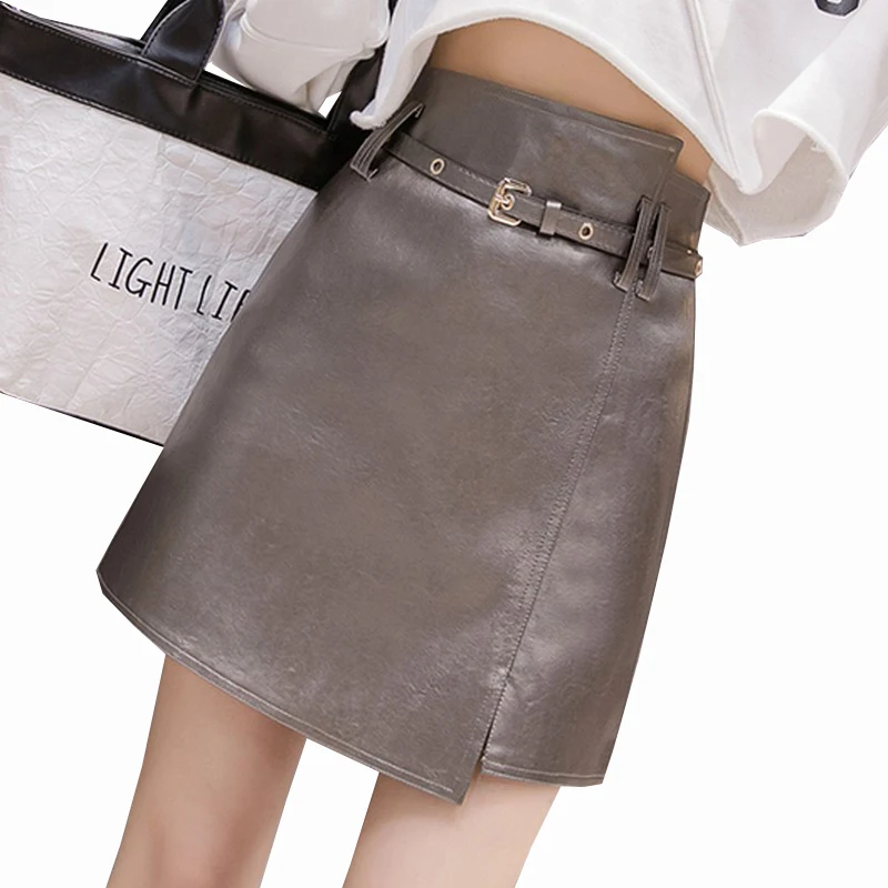 Женская кожаная юбка трапециевидной формы 2019 Необычные тонкие мини юбки из