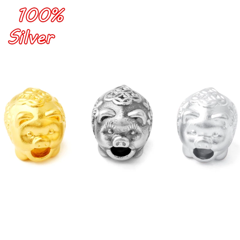 

Authentic S25 Sterling Silver Color Coin Pig DIY Red Rope Beaded Accessories 3D Lucky Pig Accessories Wholesale