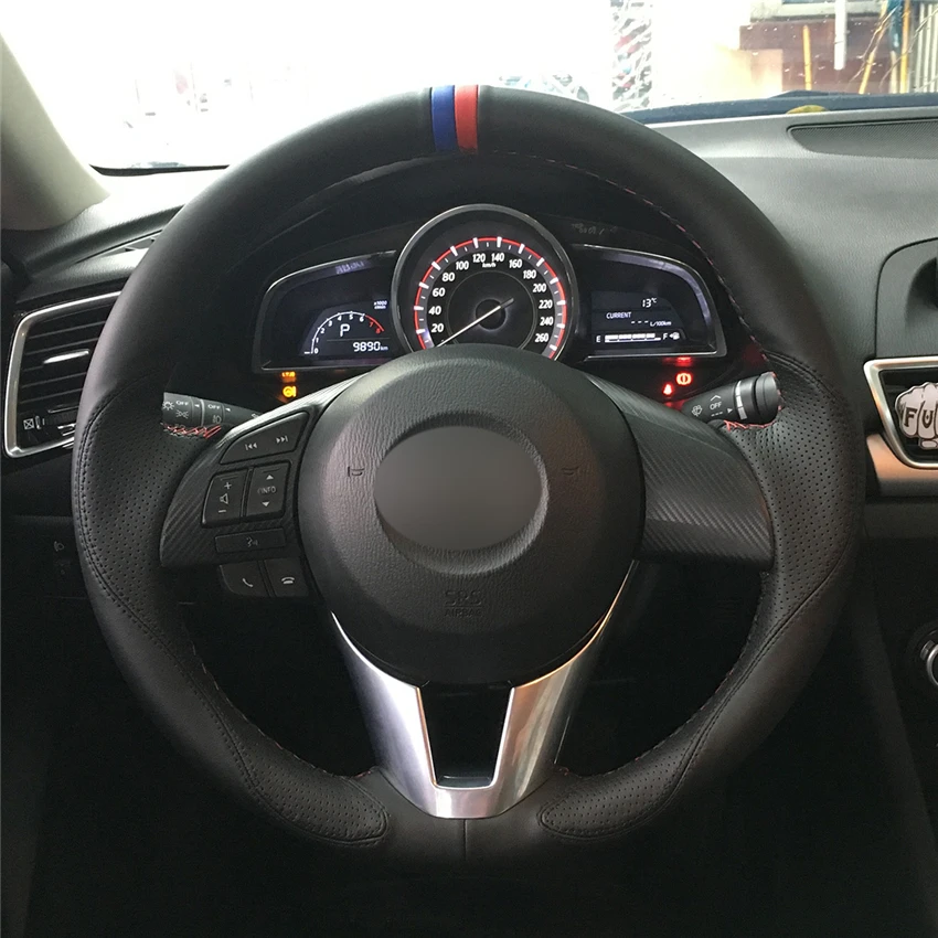 MEWANT черный кожаный чехол рулевого колеса автомобиля для Mazda 3 Axela 2013-2016 6 Atenza 2014-2017 2