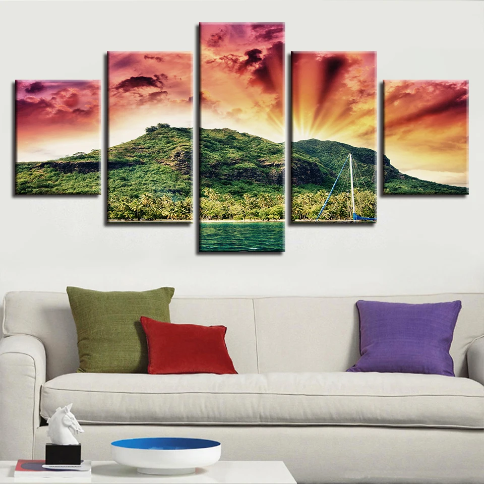 Декоративные холщовые картины Художественная печать 5 шт. озеро и горные