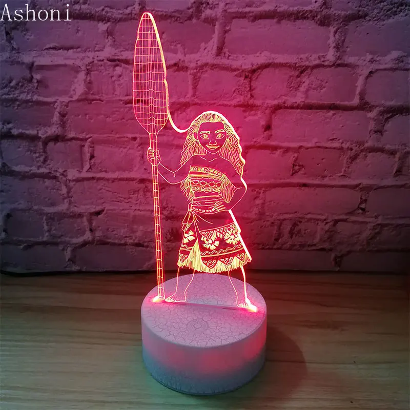 Мультфильм Моана принцесса 3D лампа спальня настольные лампы Ночной светильник