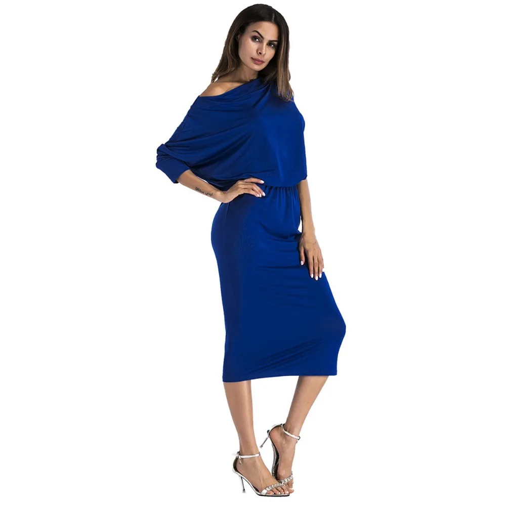 FD7133 женское осеннее однотонное платье до середины икры с рукавом 3/4 Vestidos Robe