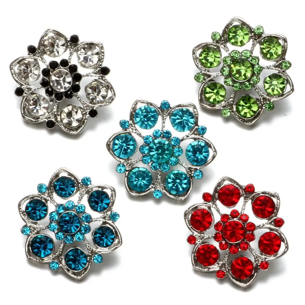 5 цветов цветок Форма со стразами Стиль металла Талисманы 18 мм кнопки украшения
