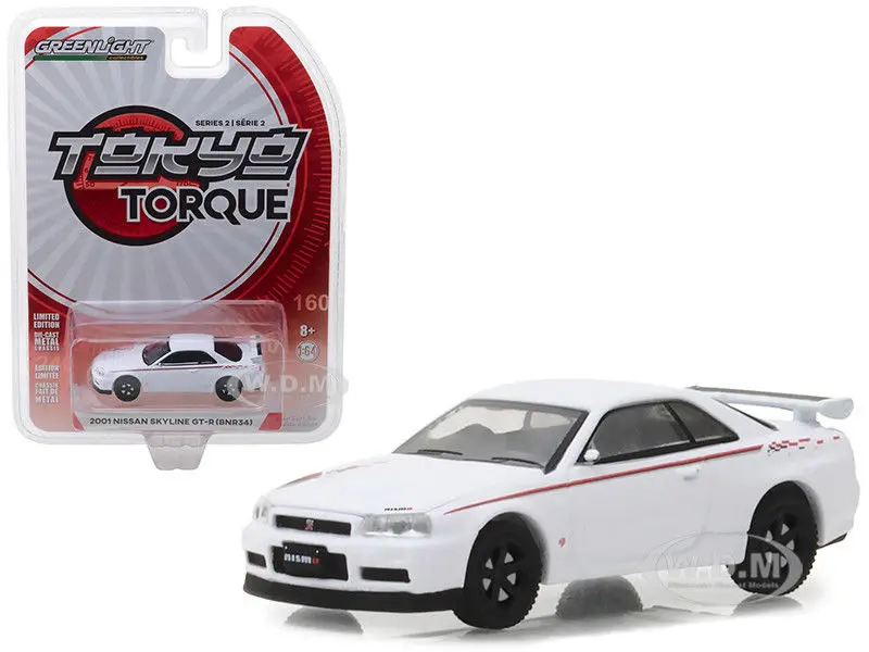 GreenLight 1:64 2001 НСРБ в SKYLINE GT R (BNR34) белый сплав игрушечный автомобиль игрушки для