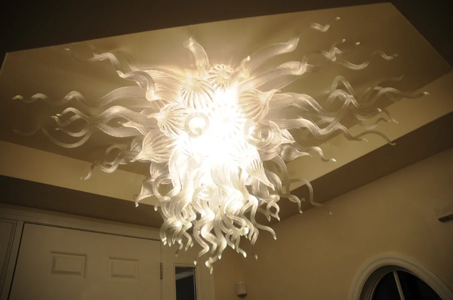

Modern White Blown Glass Murano Chandelier Flush Mounted Lighting Fixture