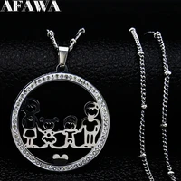 family boy gril stainless steel necklace for women silver color crystal necklace jewelry collares christmas gift n03s01