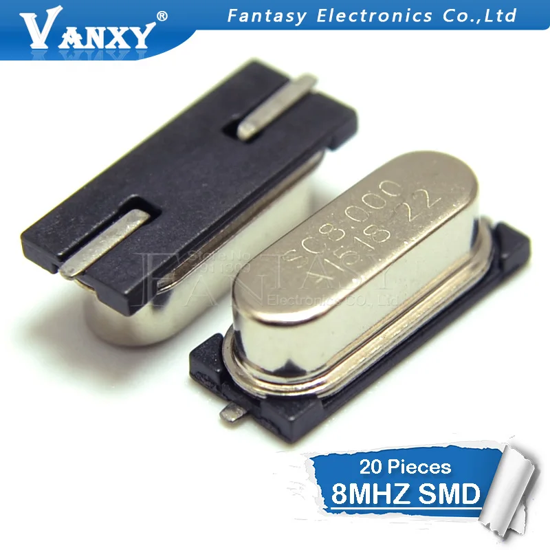 20 штук smd HC-49S 8 МГц 8,000 20ppm 20pF Кварцевый резонатор с украшением в виде кристаллов