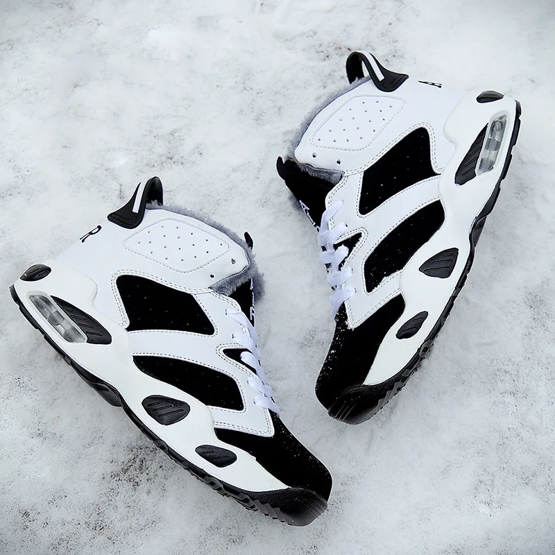 Unisex Snow Boots Men Winter Warm Fur Plush High Tops Sneakers Male Air Cushion Boots Casual Lace Up Autumn Lover Flats Shoes
