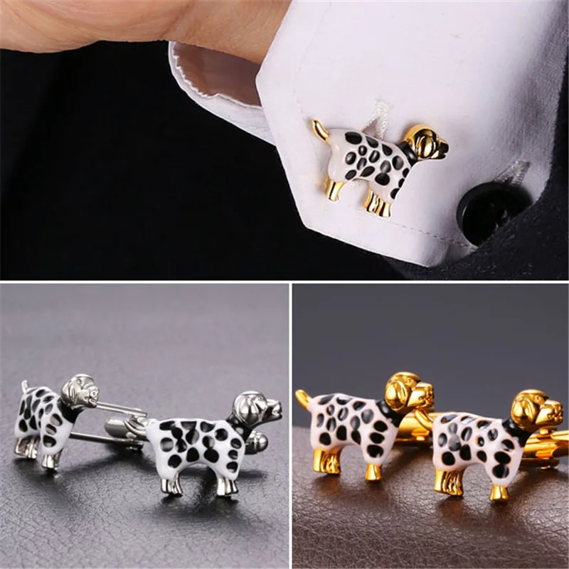 Подарок отца мужские Запонки милые далматинцы собака желтый Золотой/Серебряный