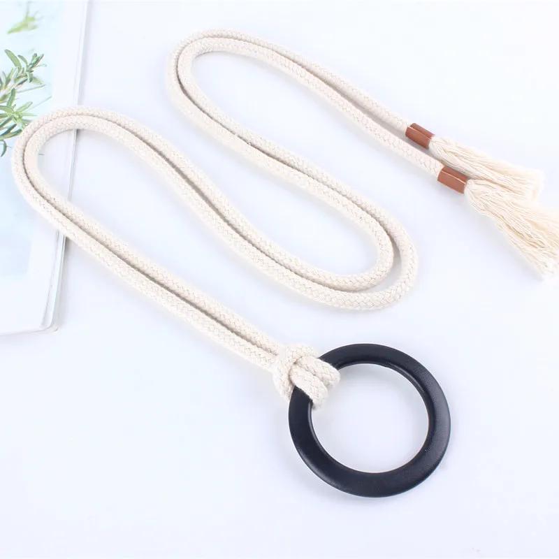 Модные женские плетеные ремни с круглой пряжкой и кисточкой веревка для платьев