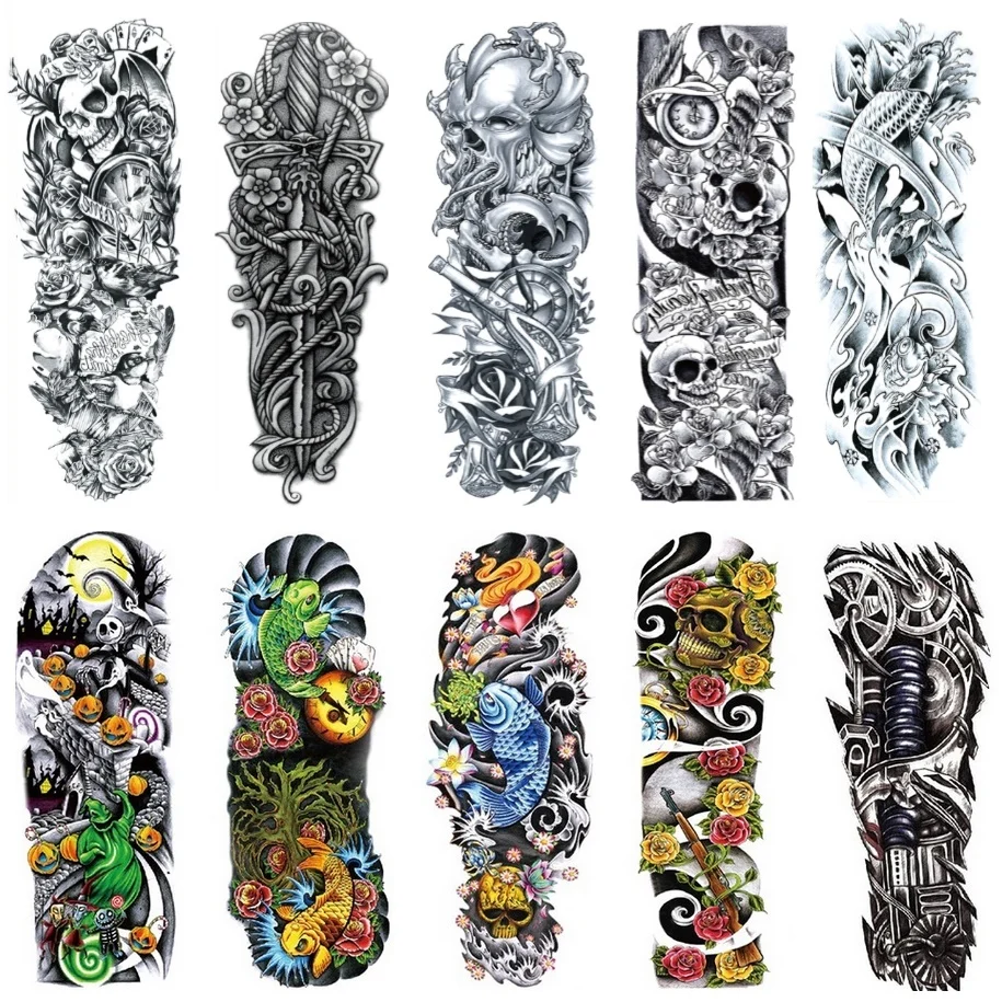 Водостойкая временная татуировка QB большая Съемная на всю руку одноразовые