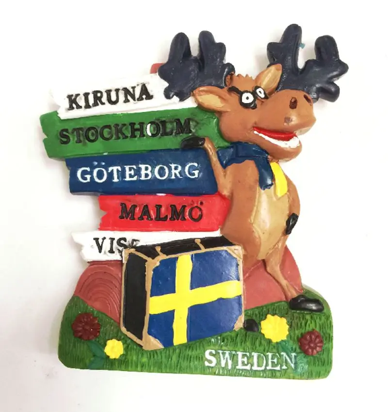 

Handmade Painted Sweden Landmark Landscape Deer 3D Fridge Magnet Tourism Souvenirs Refrigerator Magnetic Stickers Home Decor