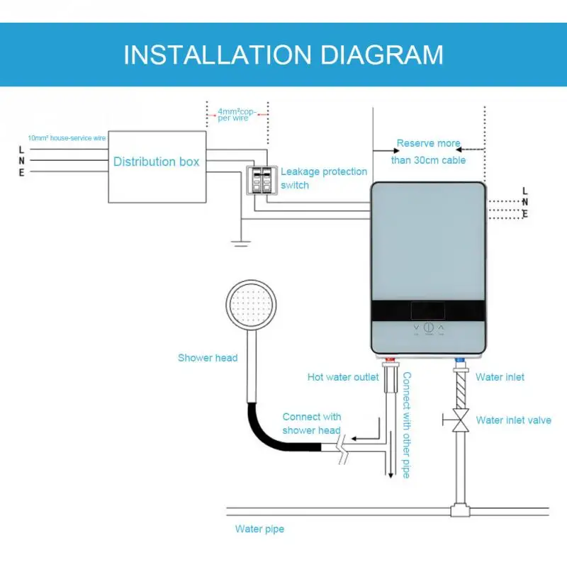 

220V 6500W Tankless Instant Electric Hot Water Heater Bathroom Shower for Home