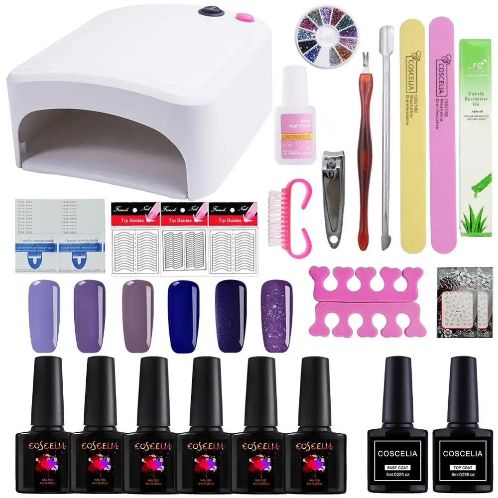 6 Color Kit 01 Набор лаков для ногтей 36 Вт УФ лампа Сушилка для ногтей маникюрный набор 6 шт. лак Полупостоянный УФ гель для ногтей инструменты для маникюра - Цвет: 6 Color Kit 01