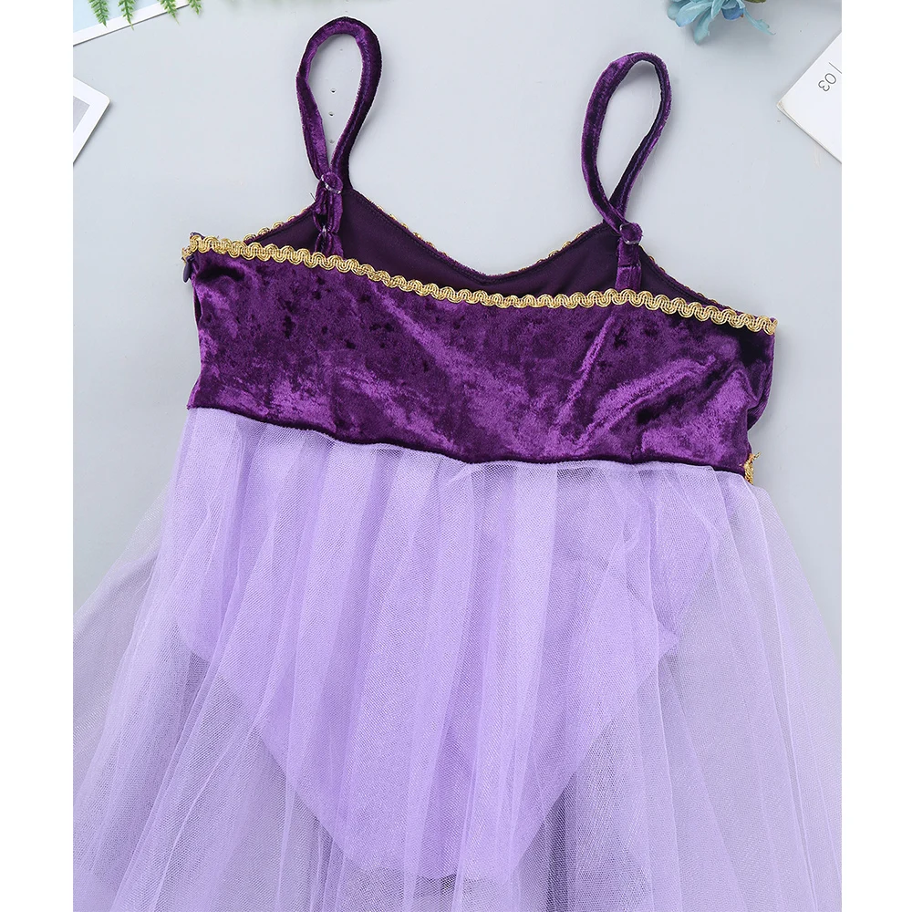 Гимнастическое трико балетное платье для девочек на бретельках с золотым