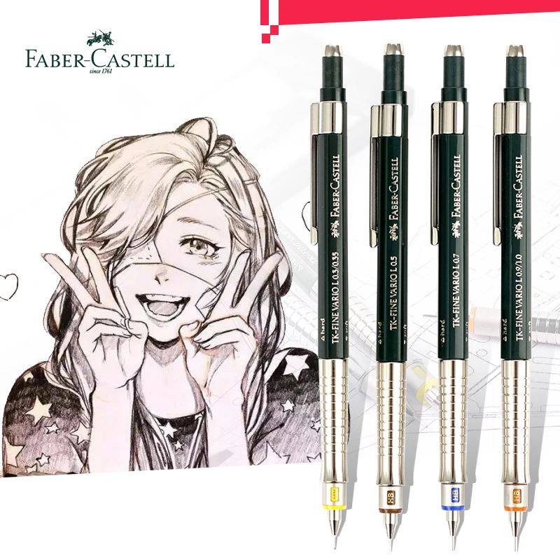 Faber-Castell механический карандаш с грифелем 0,35/0,5/0,7/1,0 мм и стеркой на конце, металлический корпус, высокое премиум качество для рисования, скетчей, черчения, школы и офиса