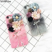 luxury 3d pearl camellia flowers cloth flower installed rhinestone case cover for iphone 11 12 pro max x 6s 7 8 6 plus xs max xr