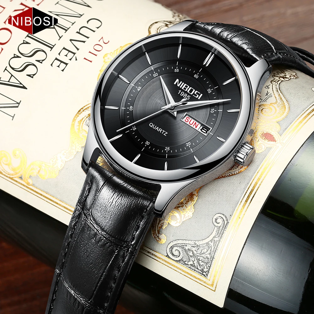 Nibosi Mens Simple Waterproof 30M Analog Quartz Business Casual Wrist Watch Women Men Retro Design Leather Band | Наручные часы