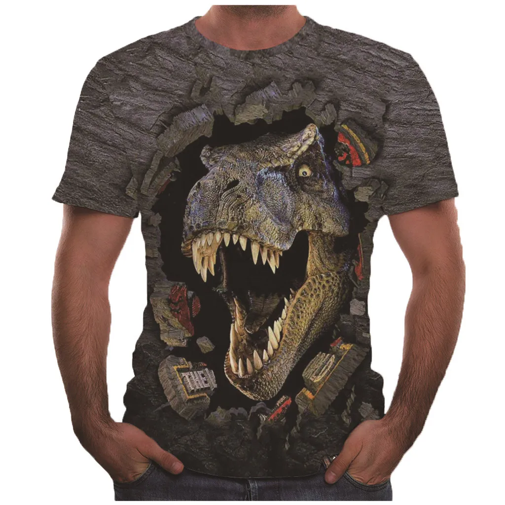 Брендовая футболка с динозавром Мужская животными 3d в стиле хип хоп одежда для