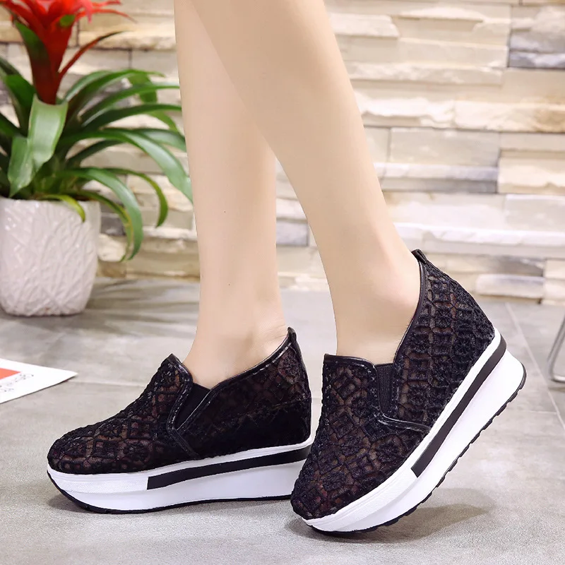 Hung Yau Wedges Canvas Shoes For Woman Platform Vulcanized Air Mesh Hidden Heel Height Increasing Casual Size 39 | Обувь