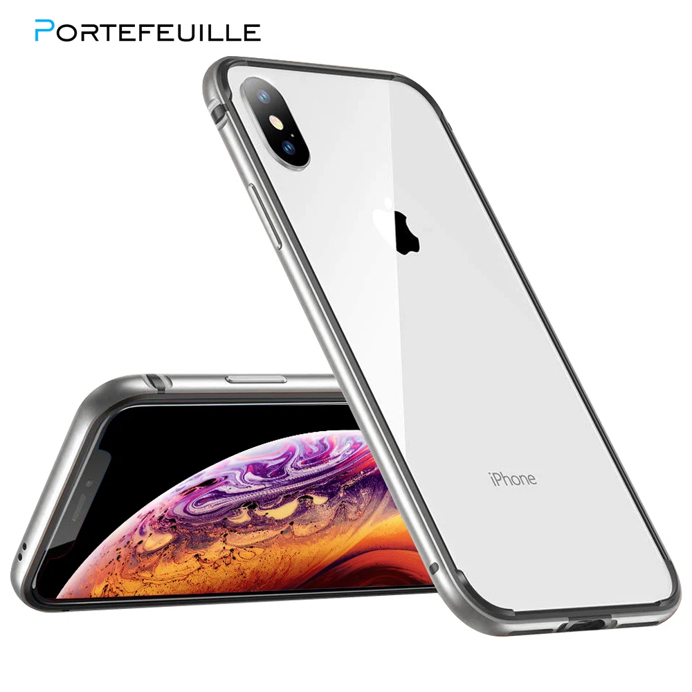 Чехол бампер Portefeuille для iPhone XS Max роскошный блестящий силиконовый металлический