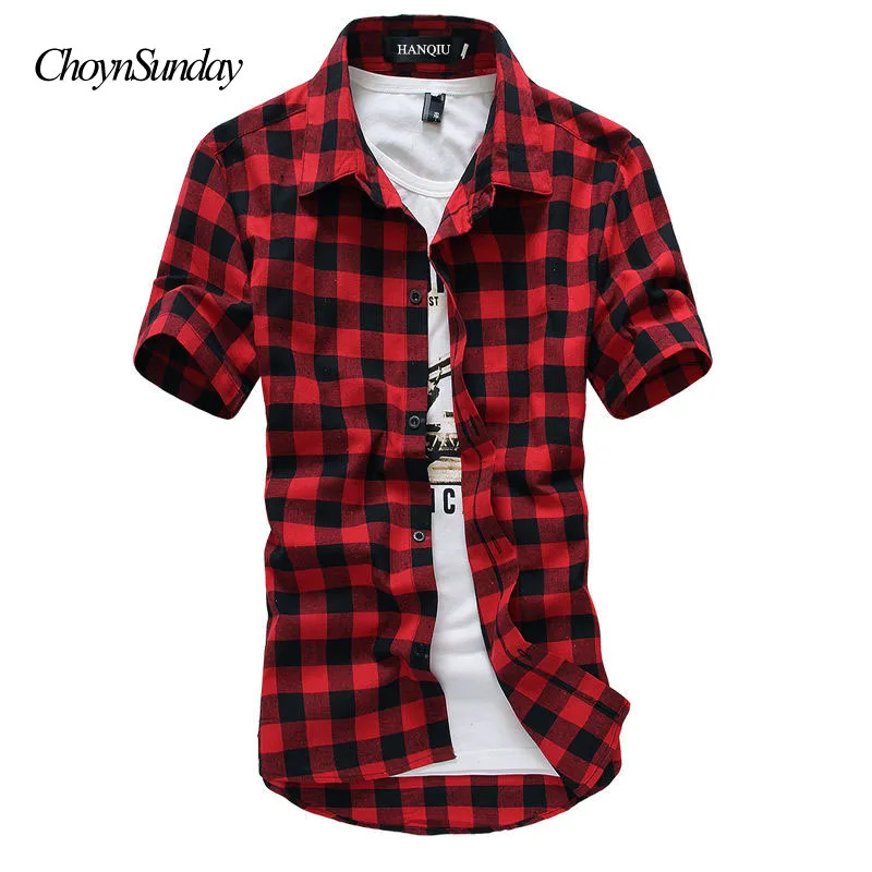 Новинка красная черная рубашка в клетку мужские рубашки новинка 2018 летняя мода
