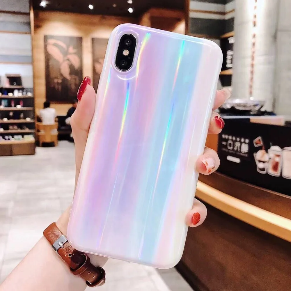 Для iphone X XS чехол для MAX XR Laser розовый Радужный силиконовый 7 8 Plus телефона 6 6S |