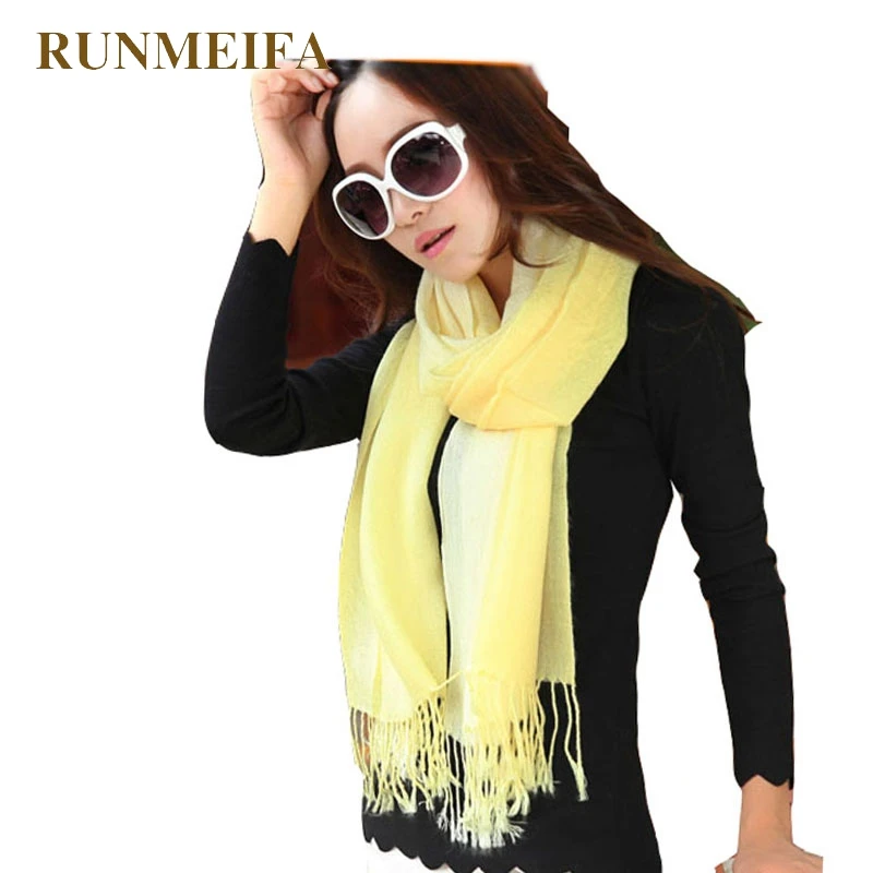 RUNMEIFA 2019 женский шелковый шарф градиентный однотонный зимний теплый модный