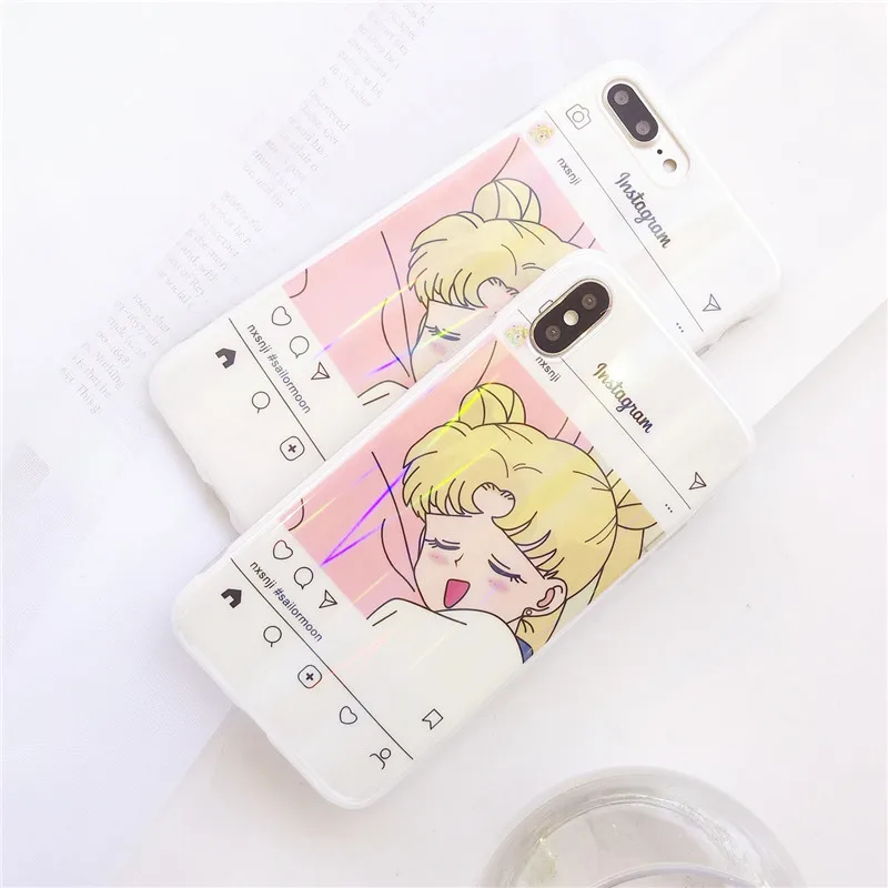 laser aurora cute cartoon pink maid IMD white soft shell phone Case For Apple iphone 6 6s 7 8 Plus X XS XR MAX silicone case |