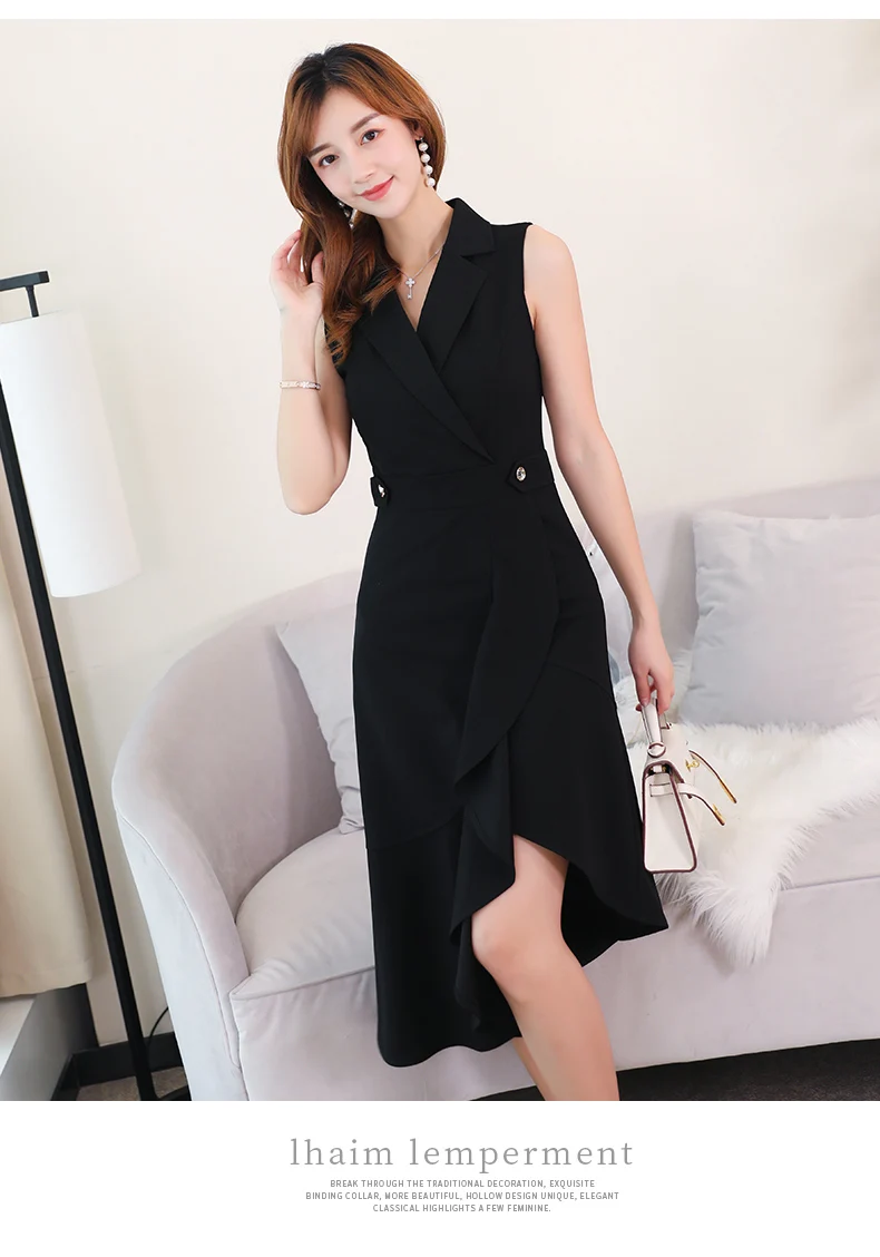 2019 летние элегантные женские платья солидный неровный складчатый Блейзер платье