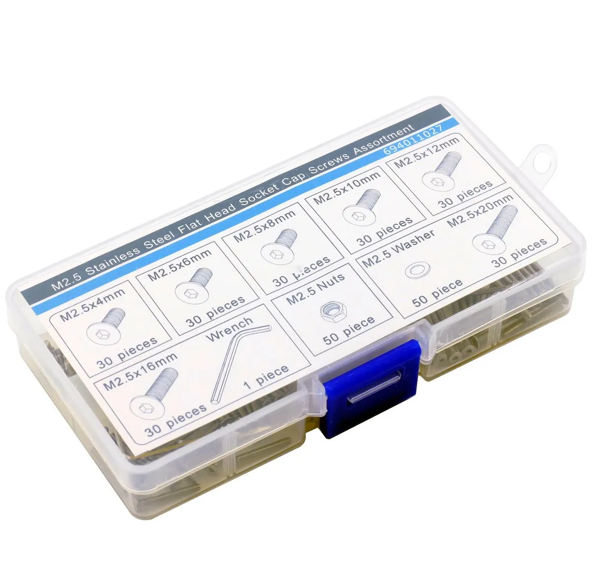 M2.5 винты с шестигранной головкой потайной/плоской гайка шайба гаечный ключ набор