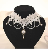 imitation pearl white lace choker necklaces bridal jewelry women wedding tattoo tassel punk style lace pendant choker necklace