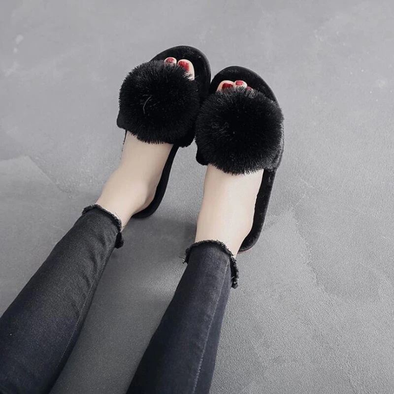 Женские меховые тапочки зимняя обувь домашние больших размеров плюшевые женские