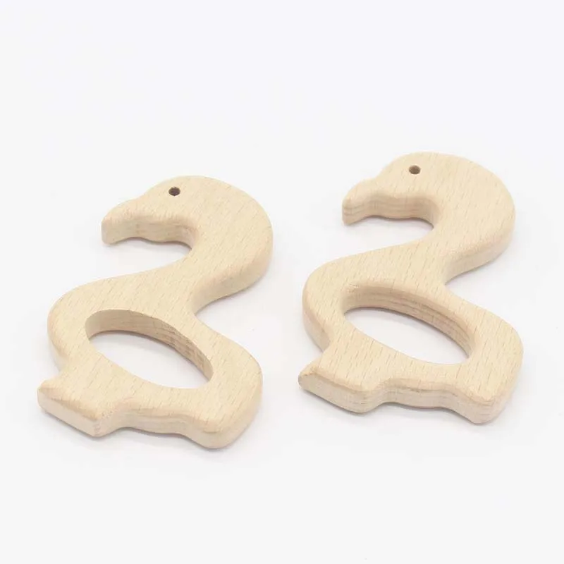 

XCQGH Animal Flamingo Wooden Teethers Baby Ring Teether BPA Free Swan Wood Chew Charms Baby Teething Teeth Gift Toys 5/10pcs
