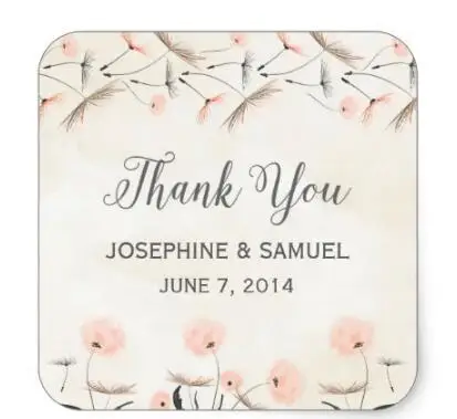 

1.5inch Pink Dandelion Flowers Thank You Stickers