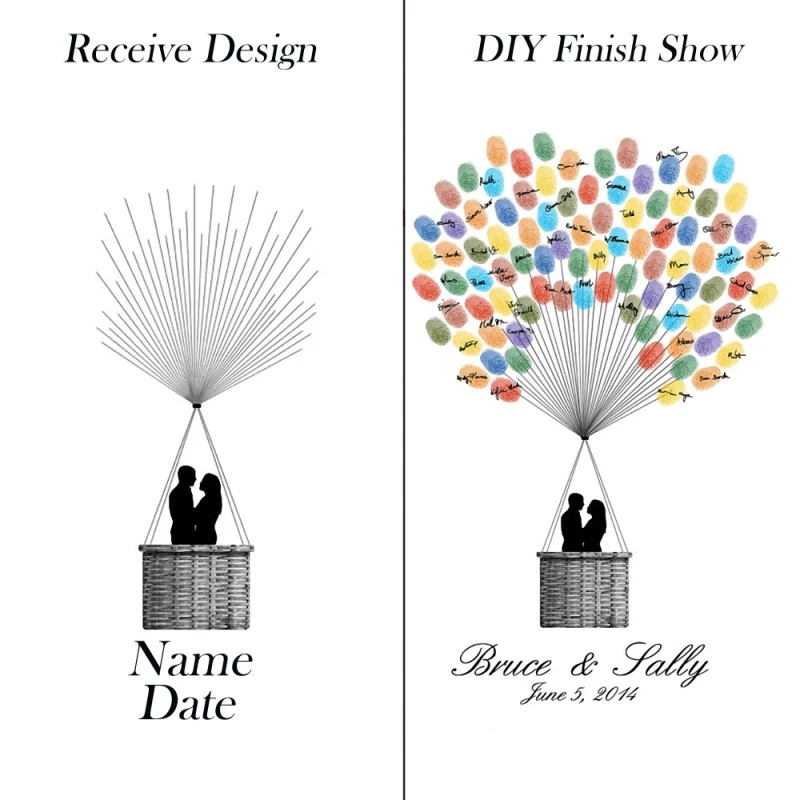 Свадебная книга для гостей DIY на холсте с отпечатками пальцев - подарок для молодоженов на помолвочную вечеринку или декоративный сувенир.