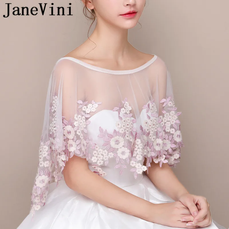 JaneVini розовая кружевная накидка с цветами для невесты белая Тюлевая болеро