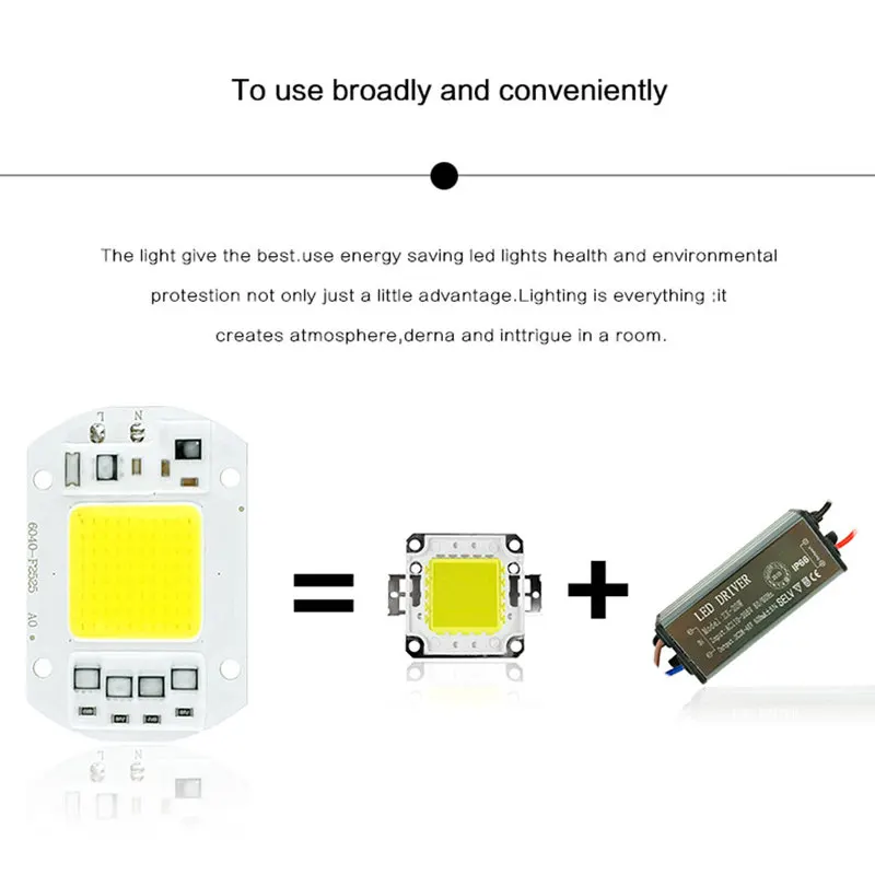 1 Набор светодиодных чипов COB с отражателем объектива 50 Вт 110 В 220 Smart IC DIY для